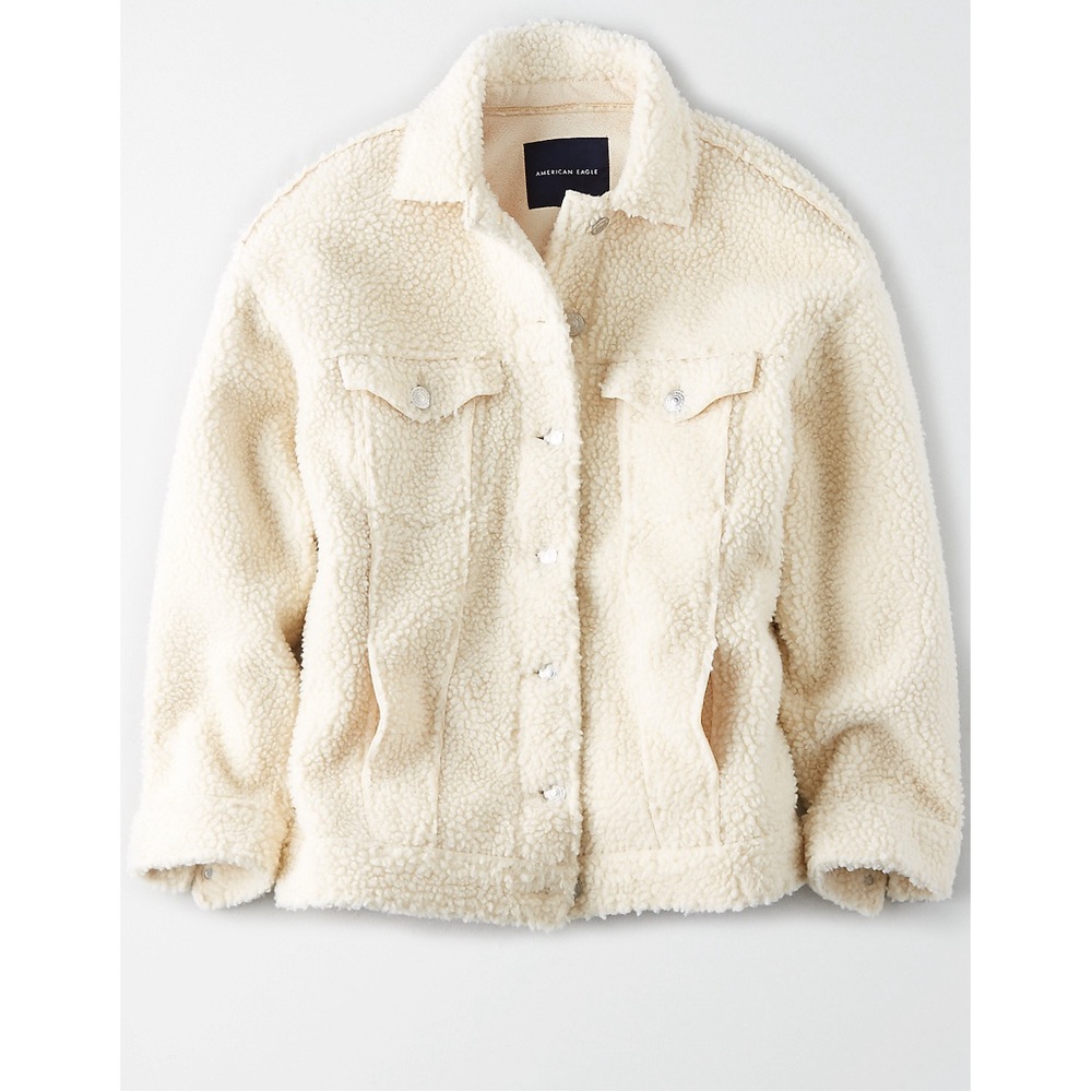 NWOT American Eagle FAUX SHERPA TRUCKER JACKET in cream size small